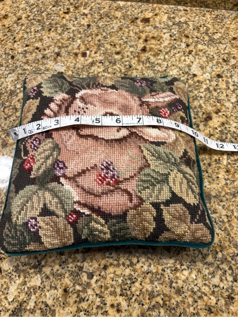 Vintage Needlepoint Bunny Throw Pillow appx 10” Rabbit Cottagecore Farmhouse